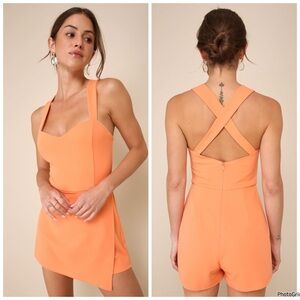 NWOT Lulu’s Latest Crush Orange Skort Romper M $59 Size Medium